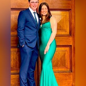 strapless open back dress Berylove Women Mermaid Dark Green Prom Dress with Beading and Slit Satin Ruched Corset Floor Length Formal Dress, Dark Green / US16W main image 0